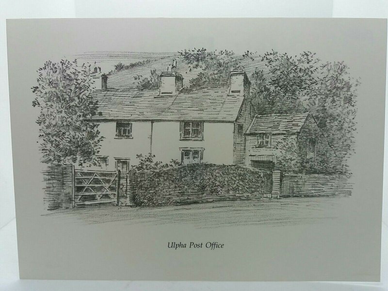 Ulpha Post Office Duddon Cumbria UK Vintage Art Drawing Sketch Postcard