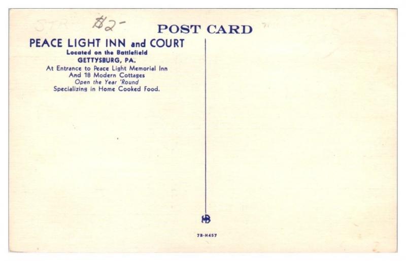 Peace Light Inn and Court, Gettysburg, PA Postcard