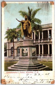 VINTAGE POSTCARD KING KAMEHAMEKA I STATUE IN HONOLULU POSTED FROM HAWAII 1908