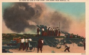 Vintage Postcard Firing Big Guns at Port Story Cape Henry Near Norfolk Virginia