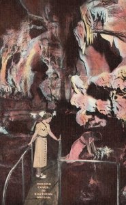 Vintage Postcard 1930's Two Women on Bridge Oregon Caves in Southern O.R.