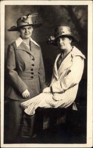 Young Women Wide Brimmed Hats Vintage Fashion Portrait RPPC Real Photo PC