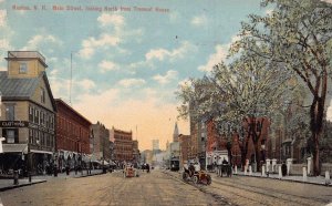 NASHUA N H~MAIN STREET LOOKING NORTH FROM TREMONT HOUSE-TROLLEY~1910 POSTCARD