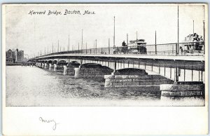 c1900s UDB Boston, MA Harvard Bridge Streetcar Barrel Wagon Unused Postcard A102