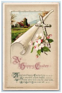 1921 Easter Cross Flowers John Winsch Embossed Artist Signed Posted Postcard