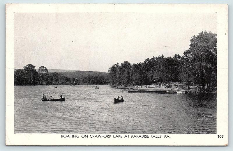 Postcard PA Paradise Valley Paradise Falls Boating on Crawford Lake R41