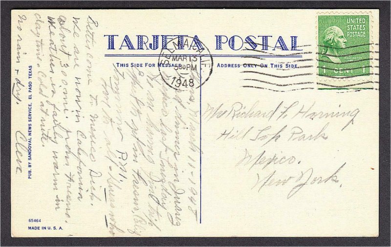 At Times the Wind Blows in Juarez Mexico Risque Comic Postcard by Sandoval 1940s