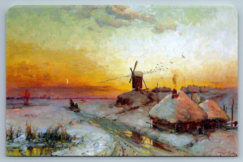 WIND MILL and Horse Carriage Snow Winter Russian Peasant by Klever New Postcard