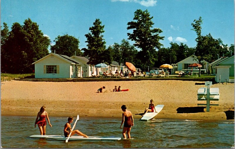 Postcard Blue Water Court Motel US 31 Traverse City, Michigan Beach Paddle Board