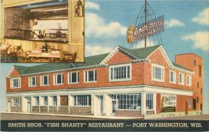 Fish Shanty Restaurant 1940s Smith Bros Postcard Port Washington Wisconsin 1665