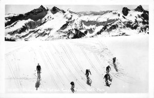 RPPC Skiers & Tatoosh Range, Rainier Natl Park, WA c1940s Vintage Photo Postcard