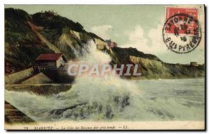 Old Postcard Biarritz La Cote des Basques in heavy weather