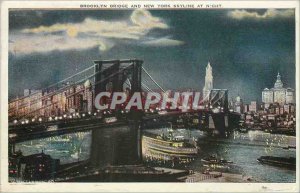 Old Postcard Brooklyn Bridge and New York City Skyline at Night