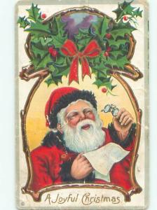 Pre-Linen Christmas SANTA CLAUS TAKES OFF HIS SPECTACLE GLASSES AB4696