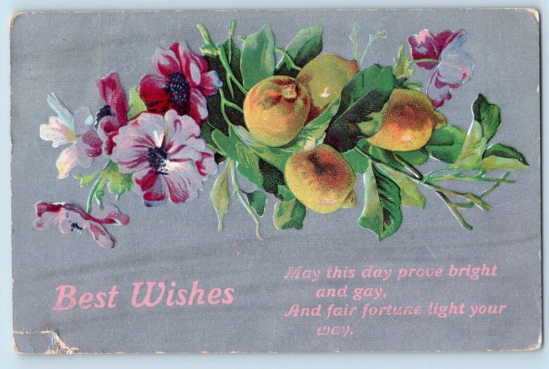 DPO (1903-1916) Oakridge Wisconsin WI Postcard Best Wishes Flowers Embossed 1910