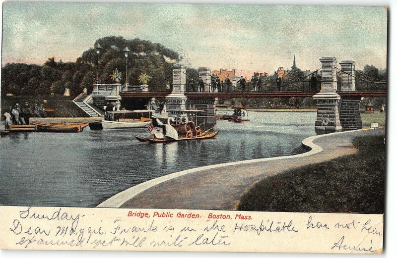 Bridge and Swan Rides in Public Garden, Boston, Mass - c1907 Postcard