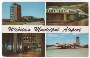 Municipal Airport Aircraft Multi View Wichita Kansas 1959 postcard