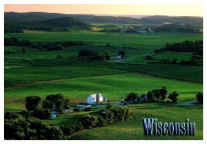 Wisconsin Rolling Hills Valleys Air View Nature Farm Lands Chrome Postcard UNP