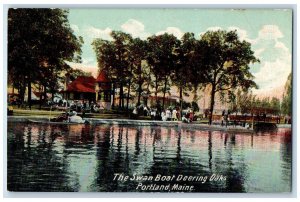 c1950's The Swan Boat Deering Oaks Lake Pond Tourists Portland Maine ME Postcard