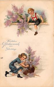 BG8847 boy and girl children flower  geburtstag birthday greetings germany