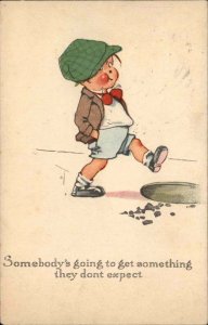 Charles Twelvetrees Little Boy About to Fall in Manhole Vintage Postcard