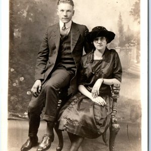 c1910s Cute Married Couple RPPC Real Photo Handsome Renslers Ohio Studio PC A122