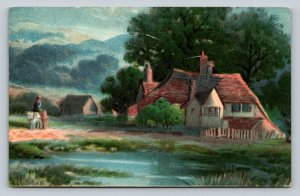 Cozy Country Home Next to Pond Vintage Postcard 1101