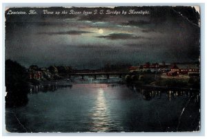 1910 View Up The River From G.J. Bridge By Moonlight Lewiston Maine ME Postcard