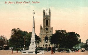 Vintage Postcard 1910's St. Peter's Parish Church Brighton Pictorial Centre Pub.