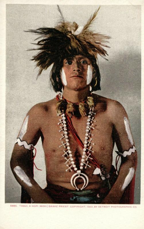 AMERICAN HOPI INDIAN SNAKE PRIEST TAQUI UNDIVIDED ANTIQUE POSTCARD