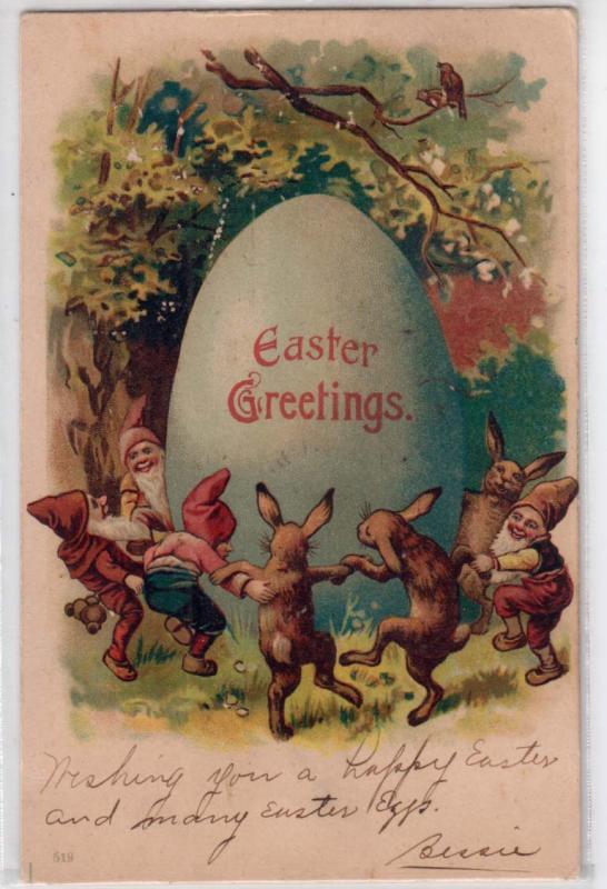 Easter - Elf's & Rabbits Dancing Around a Egg