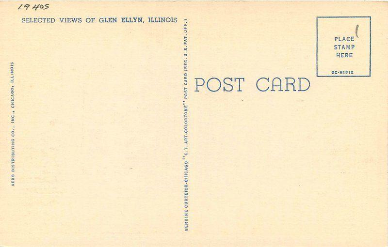 Aero 1940s Glen Ellyn Illinois Large Letters Multi View Teich linen 1057
