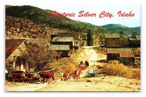 Historic Silver City Idaho Postcard Ghost Town Cattle Drive