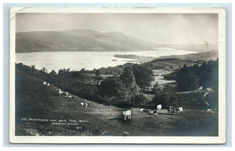 RPPC Windermere from above Ferry Hotel Postcard Abrahams Series Sheep