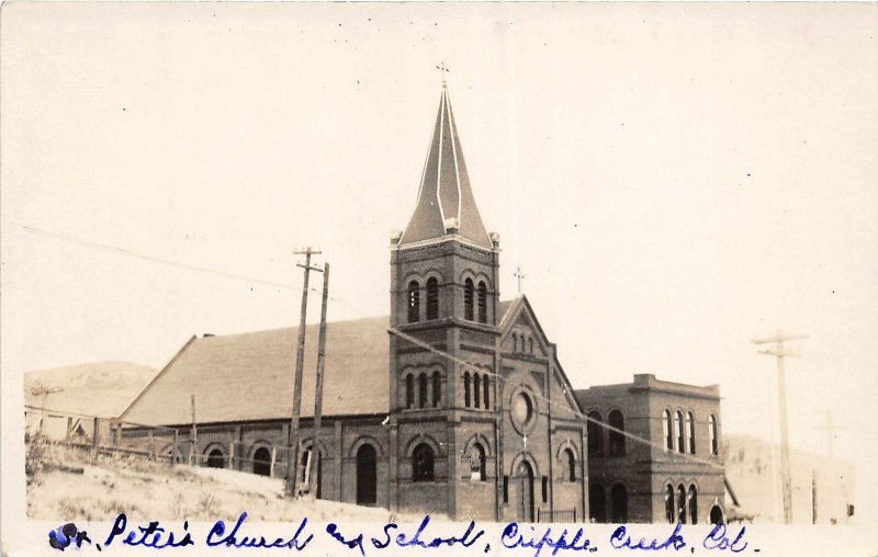 G23/ Cripple Creek Colorado RPPC Postcard c1920s St Peters Church School