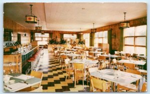 St. Mary Lodge restaurant interior Glacier National Park Canada 1958 Postcard