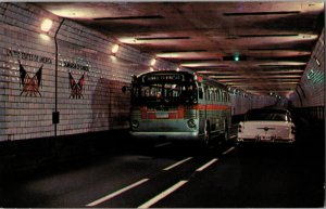 Detroit-Windsor Tunnel Windsor Ontario 1966 Postcard Vintage Bus Passenger Car