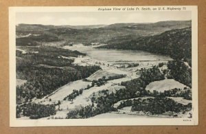 VINTAGE UNUSED PENNY POSTCARD AIRPLANE VIEW LAKE FT SMITH HIGHWAY U.S 71 ARK.