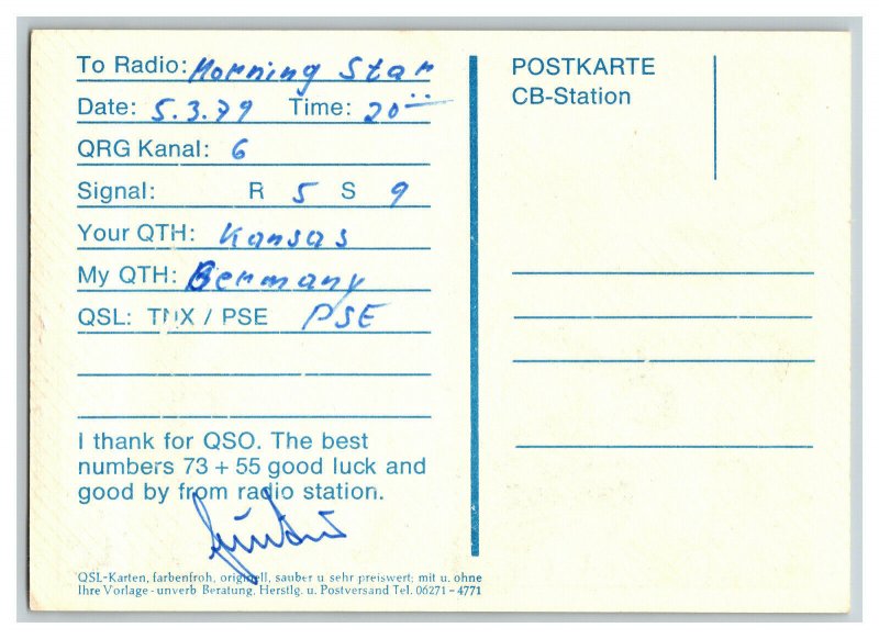 Postcard QSL Radio Card From Mannheim Germany #2