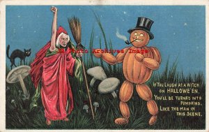 329611-Halloween, Anglo-American No 876/3, Witch & Pumpkin Man in Mushroom Field