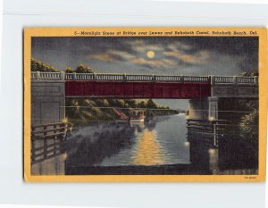 Postcard Moonlight Scene at Bridge over Lewes & Rehoboth Canal Delaware USA