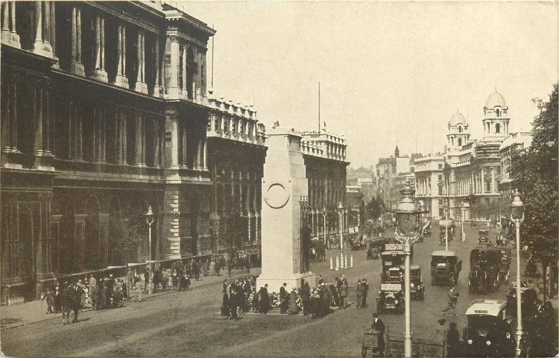 England London old Postcard Whitehall and the Cenotaph memorial