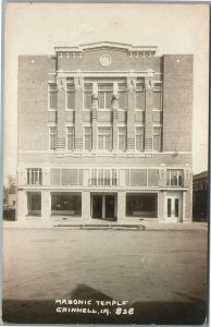GRINNELL IA MASONIC TEMPLE ANTIQUE REAL PHOTO POSTCARD RPPC
