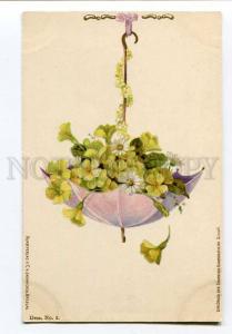 256923 KLEIN Chandelier FLOWERS in Umbrella Vintage postcard