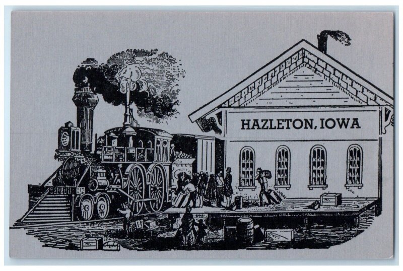 c1960 Locomotive Train Station Depot Exterior Hazleton Iowa IA Vintage Postcard