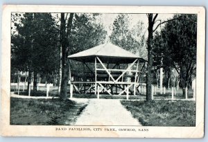 Oswego Kansas KS Postcard Band Pavilion City Park Exterior VIew c1910 Vintage