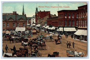 1913 Horse Carriage Market Place Kingston Ontario Canada Antique Posted Postcard 