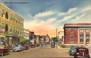 Narragansett Rhode Island RI Main Street Linen Vintage Postcard