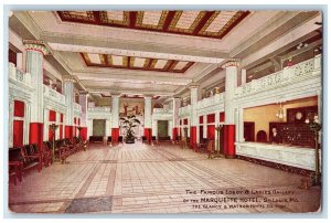 1910 Interior Lobby Ladies Gallery Marquette Hotel St Louis Missouri MO Postcard 