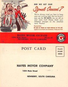 Newberry South Carolina Hayes Motor Co Fold Out Advertising Postcard AA27615